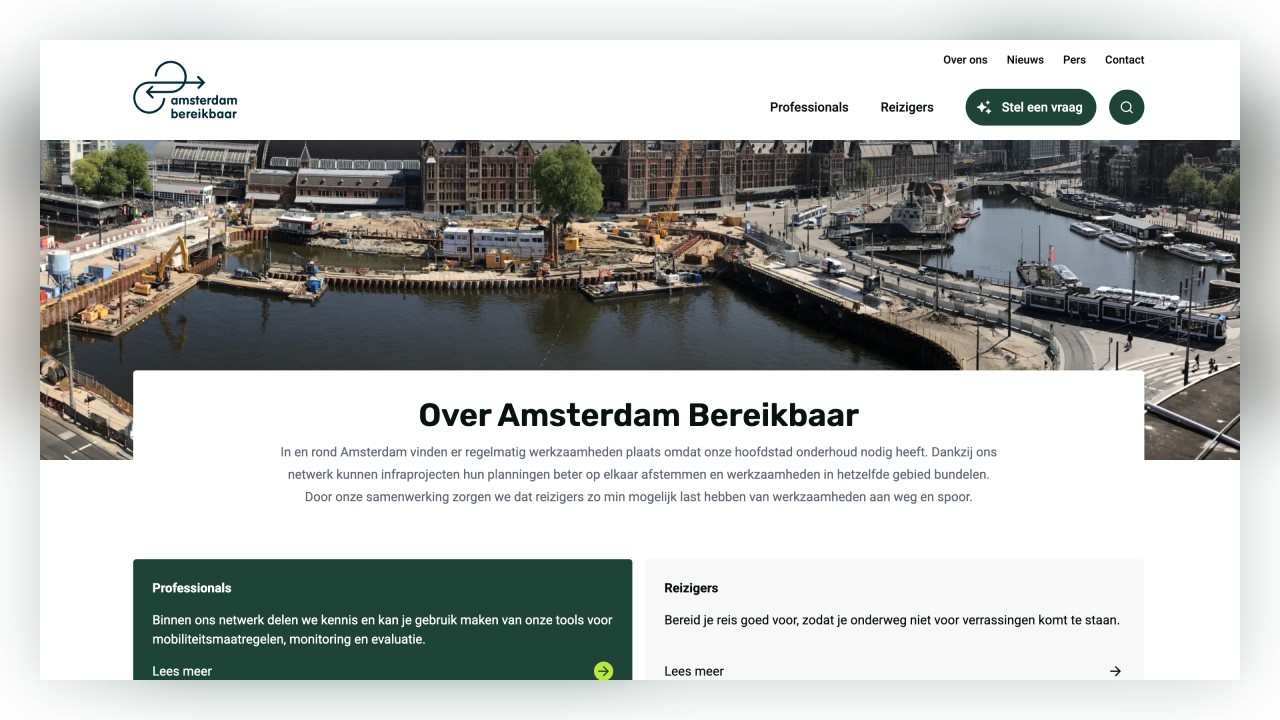Een screenshot van de website van Amsterdam Bereikbaar