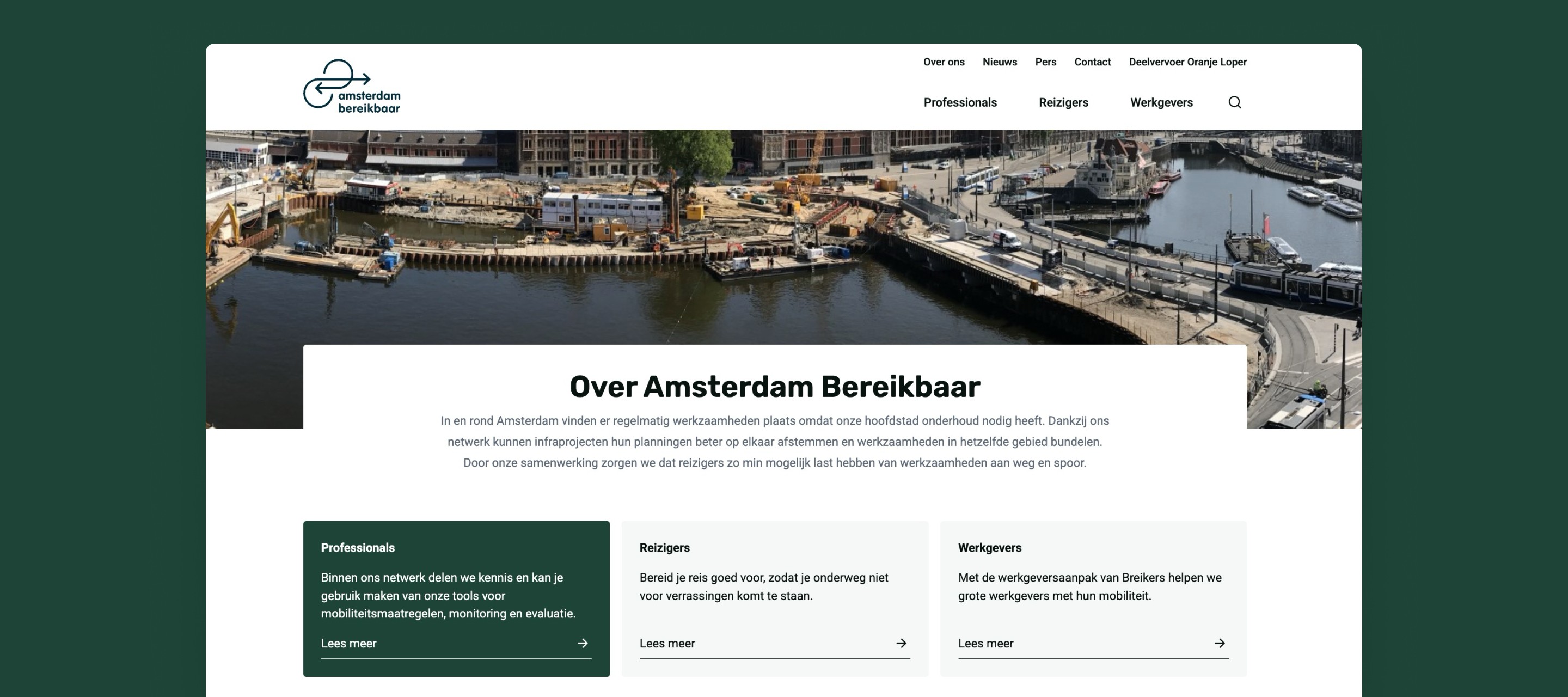 Homepage voorbeeld van Amterdam Bereikbaar