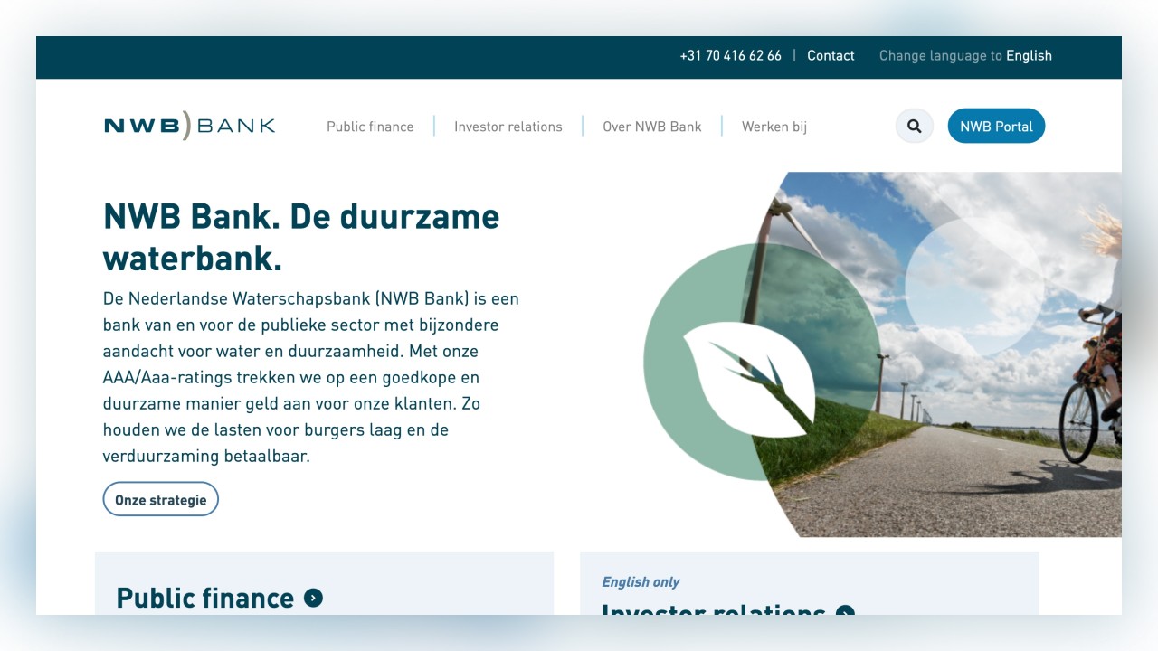 Een screenshot van de website van de NWB Bank