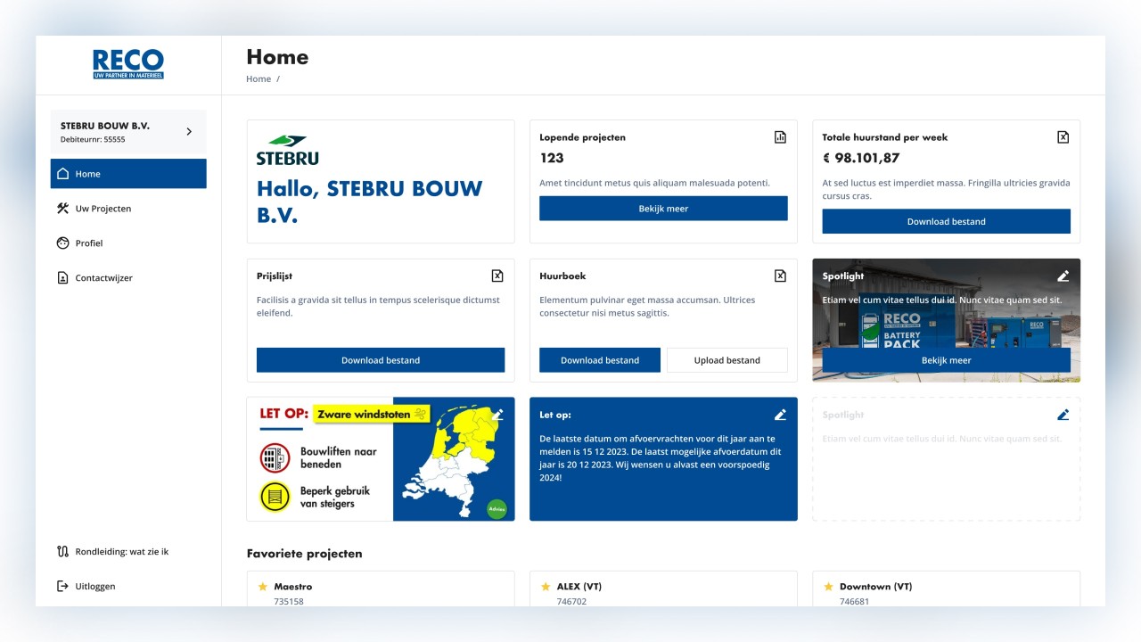 Een screenshot uit het klantportaal van RECO