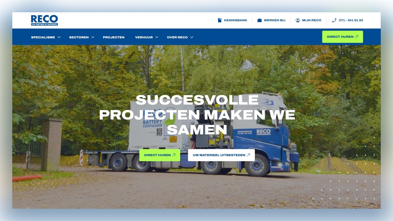 Een screenshot van de RECO website