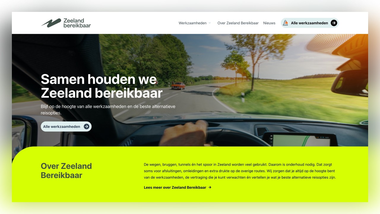 Een screenshot van de website van Zeeland Bereikbaar