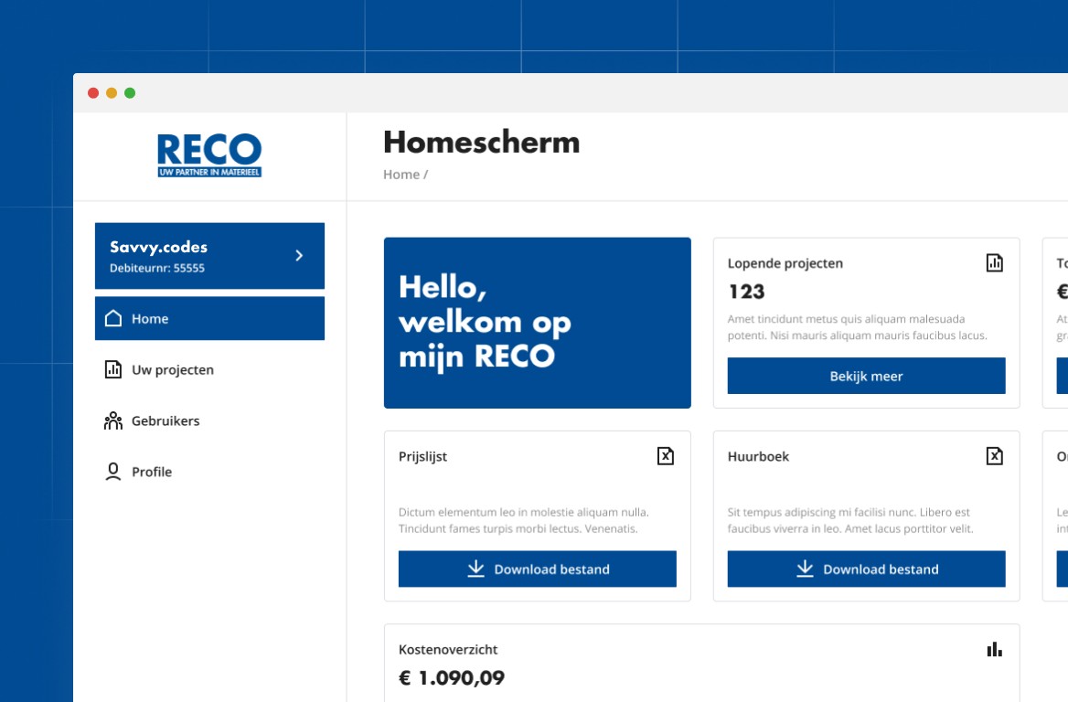 Projectafbeelding van het RECO klantenportaal