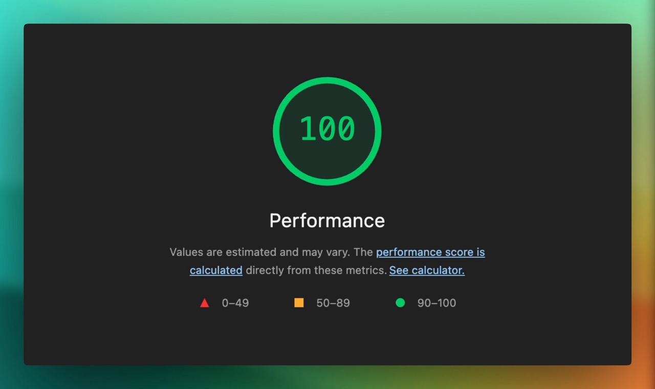 Lighthouse score van 100 op performance laat zien dat deze website razend snel is