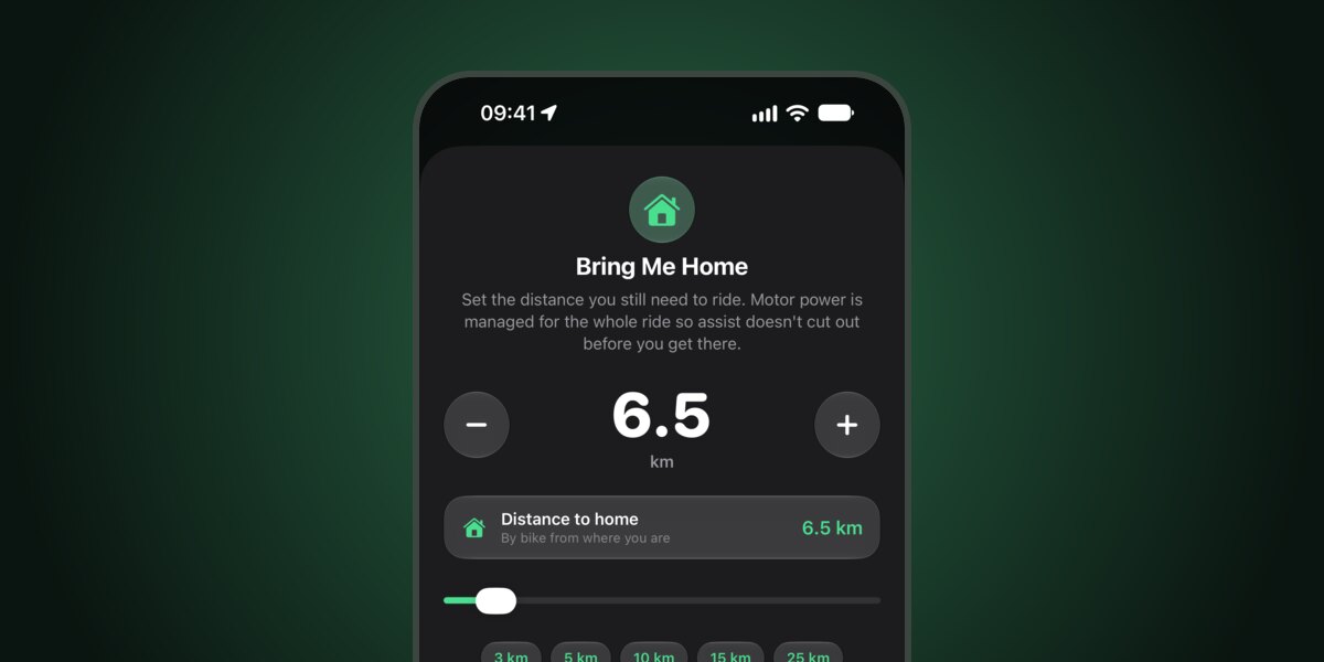 Bring Me Home in de E-Lett app verdeelt het motorvermogen over de rit naar huis